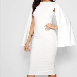 White Cape Sleeve Bodycon Midi Dress